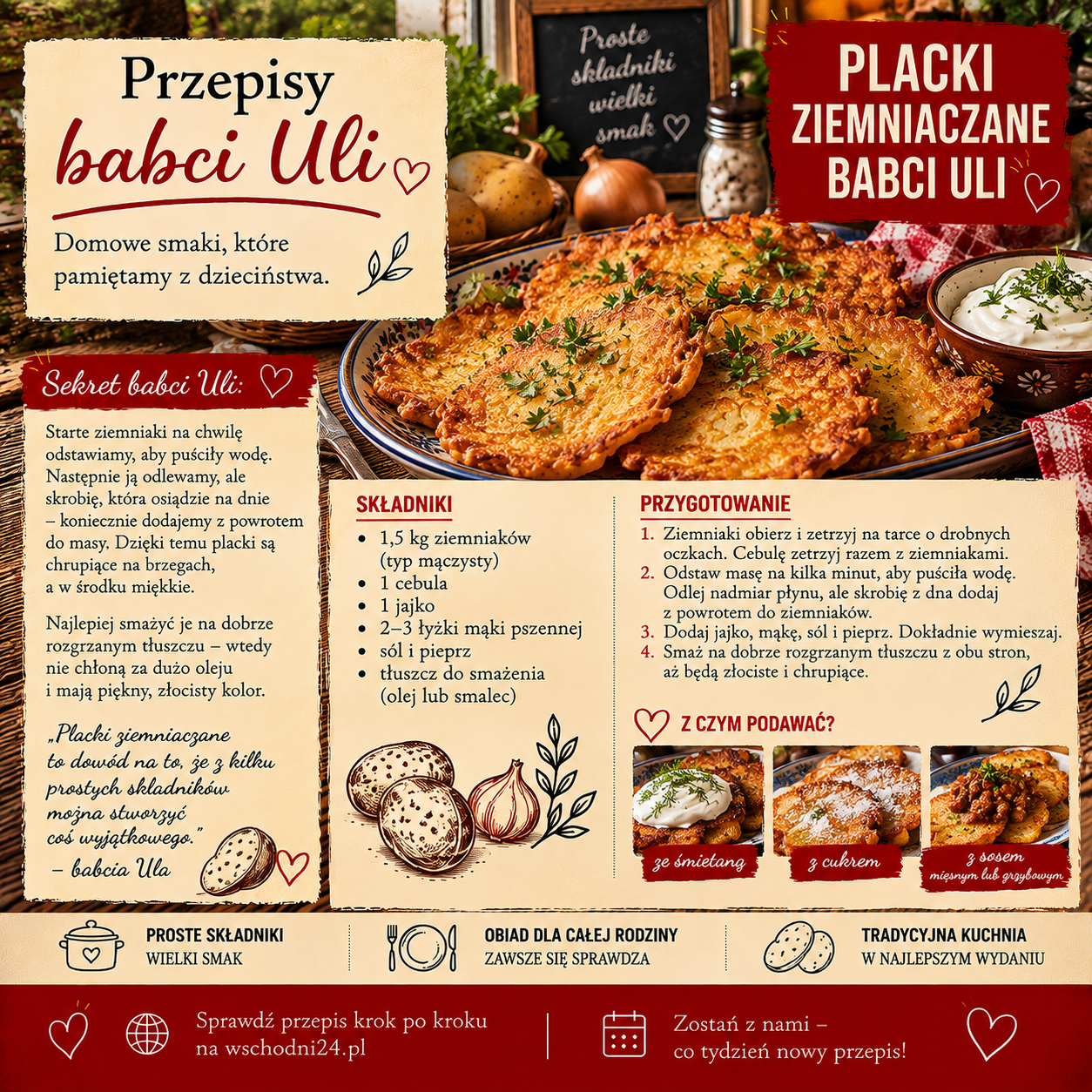 🥔 Placki ziemniaczane babci Uli. Chrupiące na brzegach, mięciutkie w środku